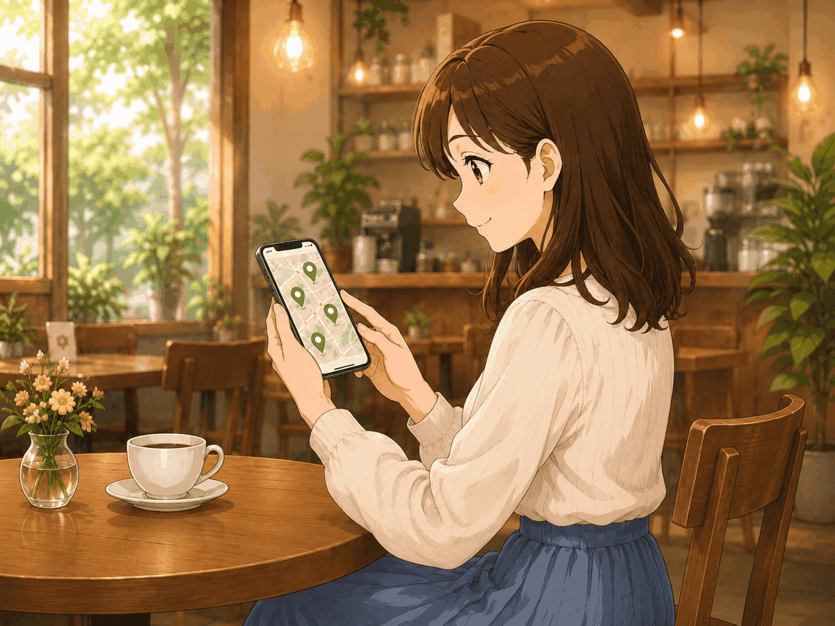 初参加の女性がスマートフォンで参加したいイベントを探している様子