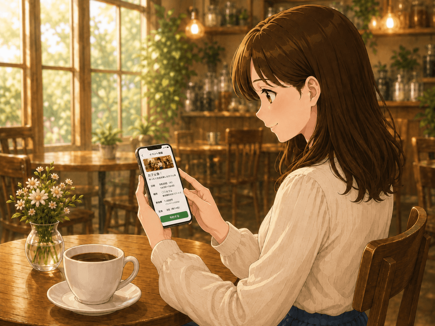 スマートフォンの予約画面で参加申し込みをしている様子