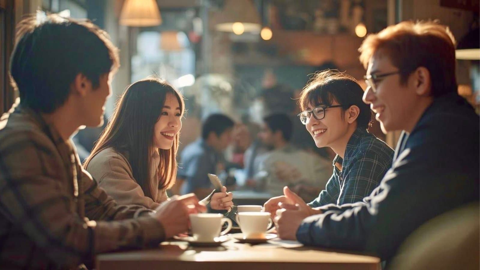 カフェで談笑する人々